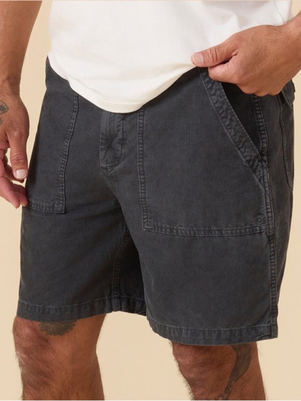 Outerknown Shorts Men 31 Charcoal Gray Corduroy Chino 8 Inseam Utility Pockets